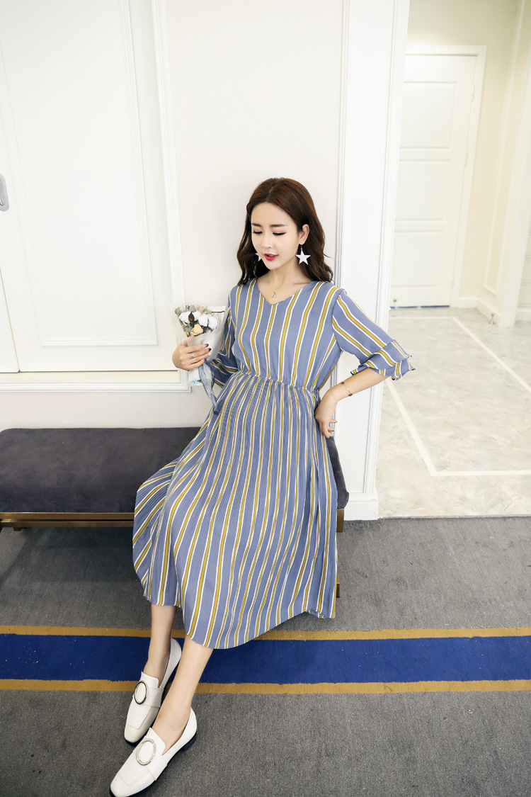 ชุดคลุมท้องเดรสสไตล์เกาหลี ช่วงล่างอัดพรีท ผ้าชีฟองใส่ได้ถึงคลอด สวยดูดีมากๆ M L XL XXL