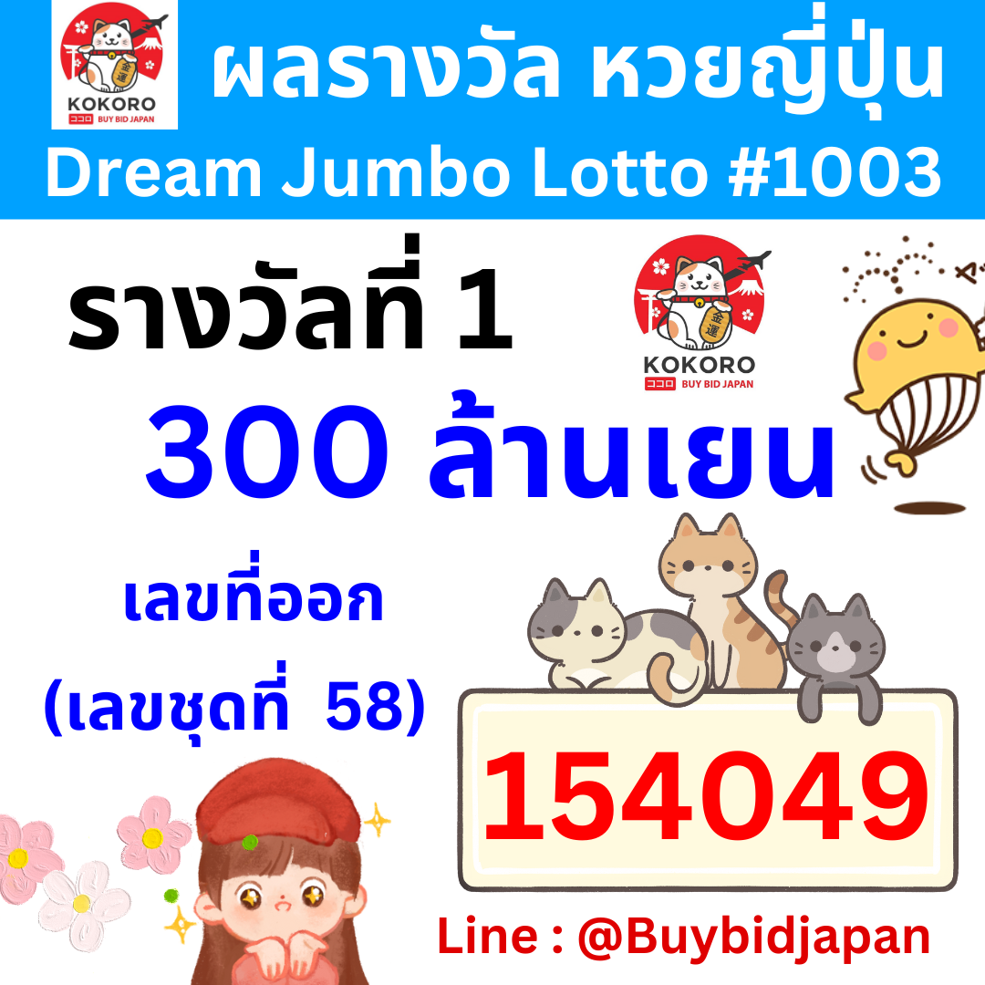 ผลตรวจรางวัล หวยญี่ปุ่น Dream Jumbo 1013