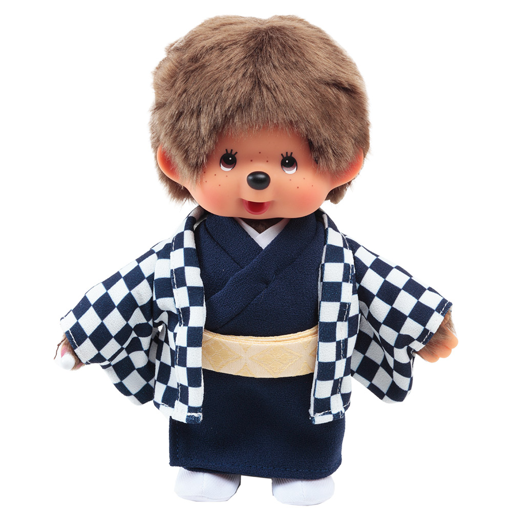 [PRE-ORDER] ตุ๊กตา ม่อนชิชิ กิโมโน สีน้ำเงิน Size S ม่อนชิชิคุง Monchhichi 14 x 8 x 21 cm นำเข้าจากญี่ปุ่น オリジナル お着物モンチッチ 男の子 市松（青）IPM-14-Z