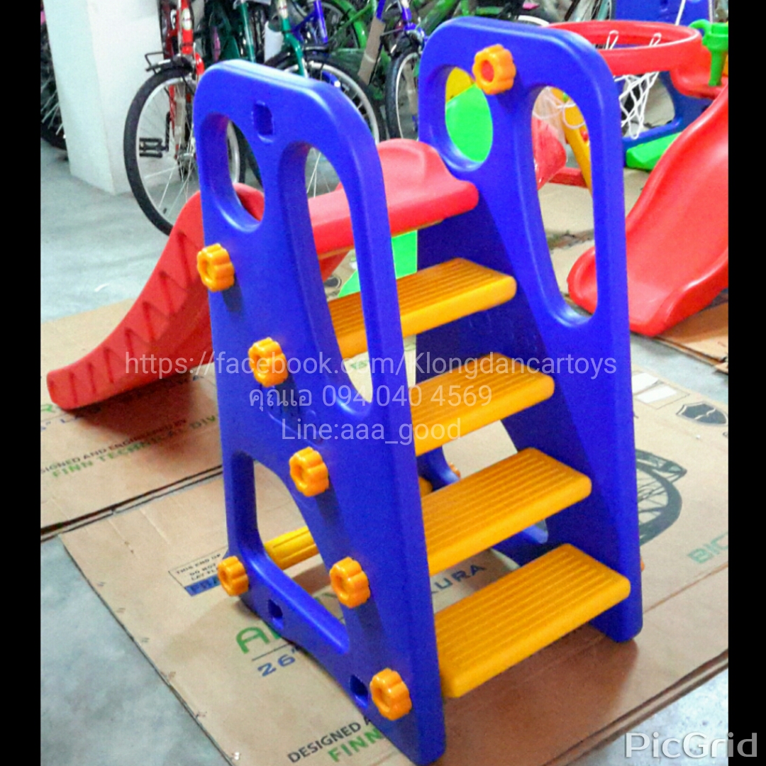 สไลเดอร์สีใหญ่บันได5ขั้น กระดานเรียบ+ แป้นบาสและลูกบอล