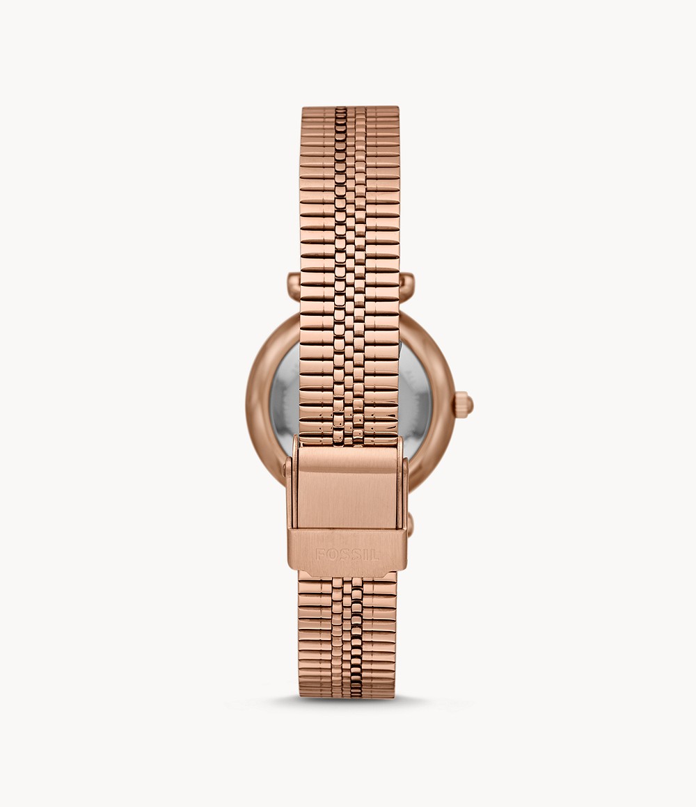 Fossil ES4697 นาฬิกาผู้หญิง Carlie Mini Three-Hand Rose-Gold-Tone Stainless Women's Watch