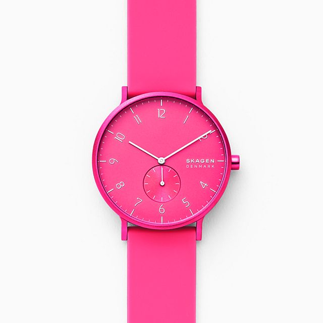 Skagen SKW6559 นาฬิกาผู้ชาย Aaren Kulor Neon Pink Silicone Quartz Men's Watch