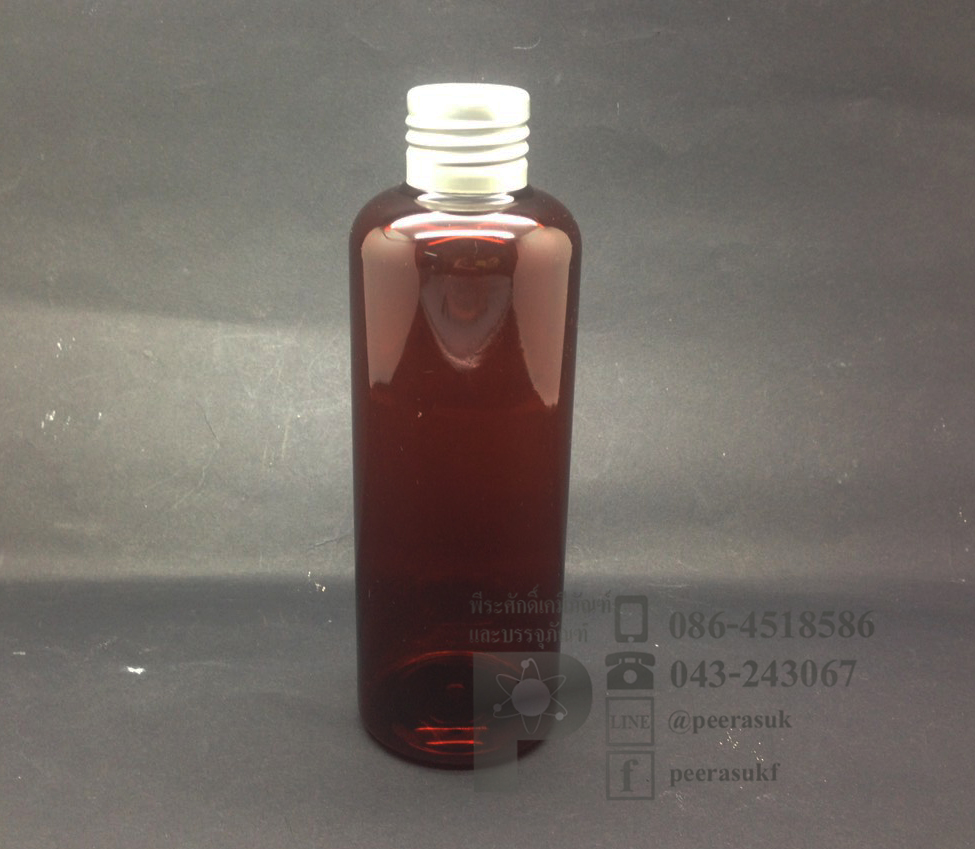 ขวด Li 200 ml สีชา+จุกตัน+ฝาเกลียวสีเงิน 10 ชิ้น