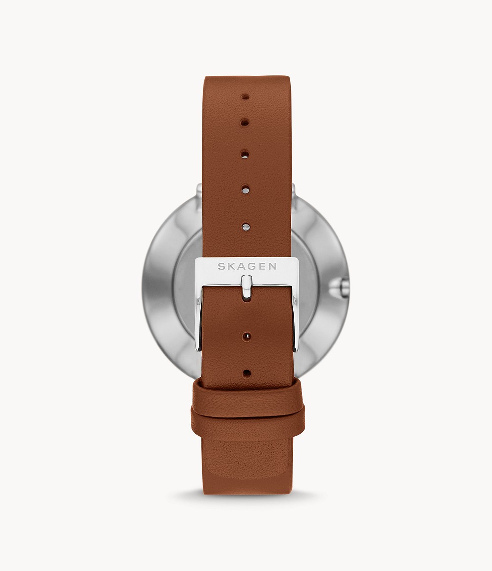 Skagen SKW3015 นาฬิกาผู้หญิง Gitte Two-Hand Medium Brown Leather Quartz Women's Watch