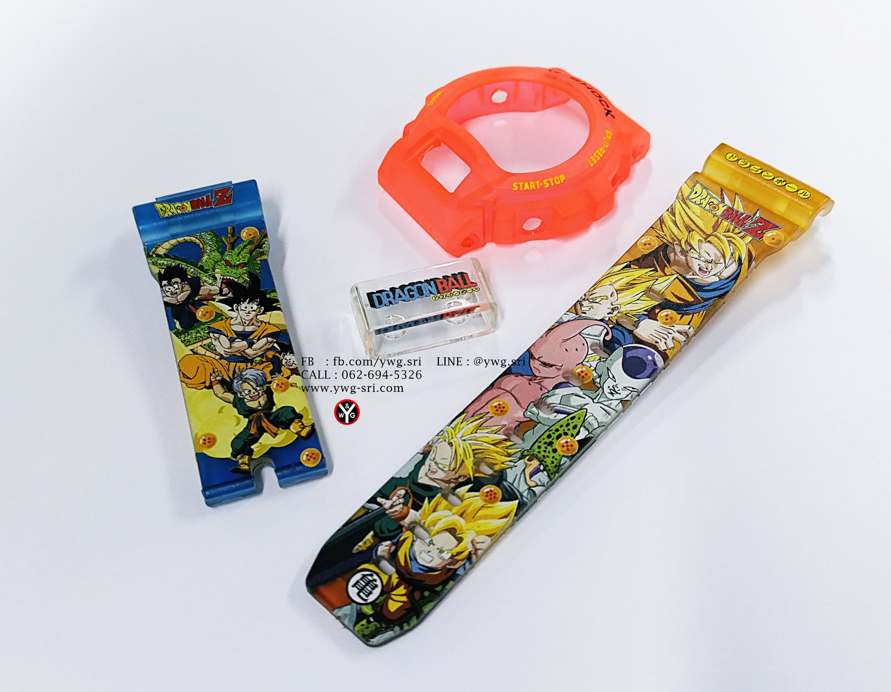 กรอบสาย G-SHOCK ขุ่นไม่แท้ กรอบส้ม สายน้ำเงินสลับเหลือง สกรีนลาย Dragon Ball มองได้ 2 ด้าน ใส่ได้รับรุ่น DW-6900