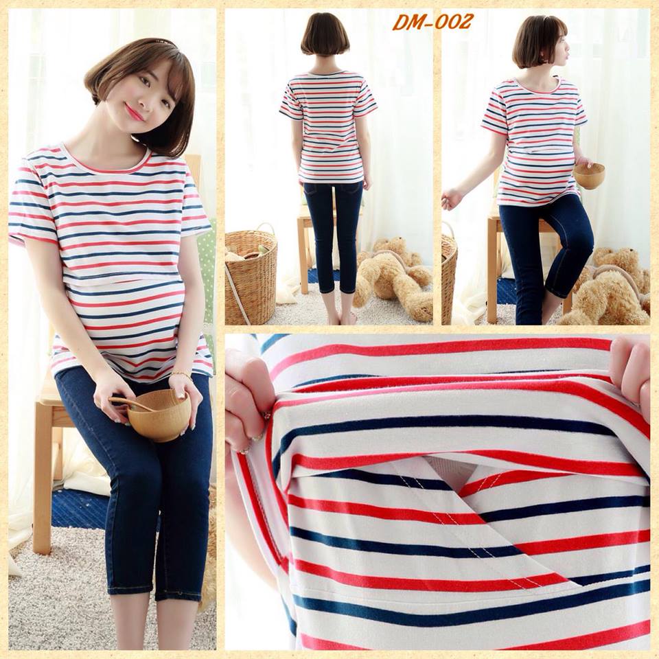 เสื้อคลุมท้องเปิดให้นม แขนสั้น แดง น้ำเงิน