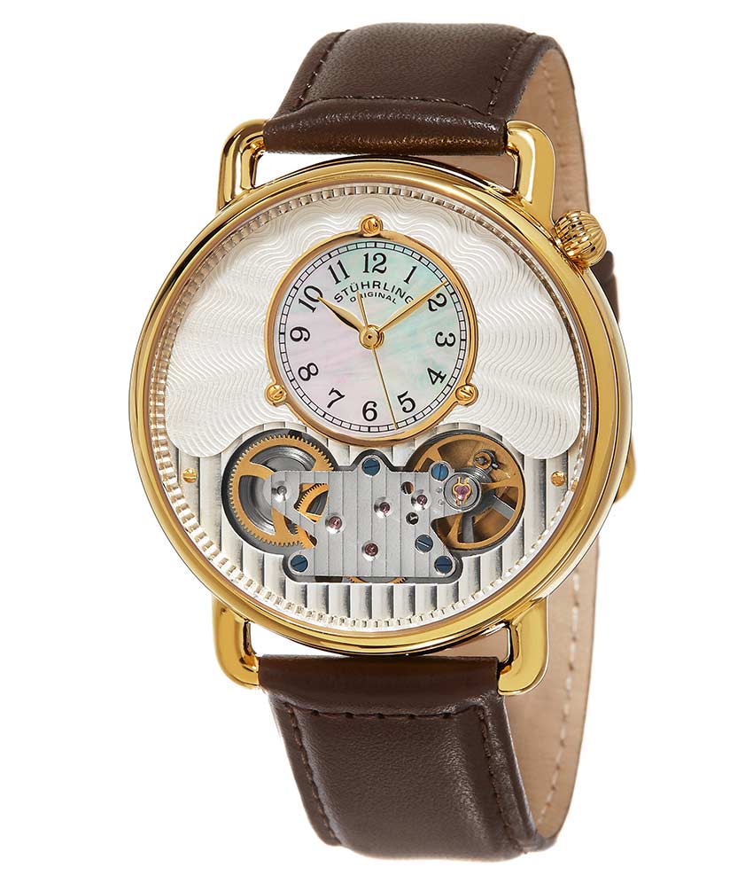 Stuhrling Original 693.03 นาฬิกาผู้ชาย Stuhrling Original รุ่น 693.03, Legacy Skeleton Mother of Pearl Genuine Leather Strap Men's Watch