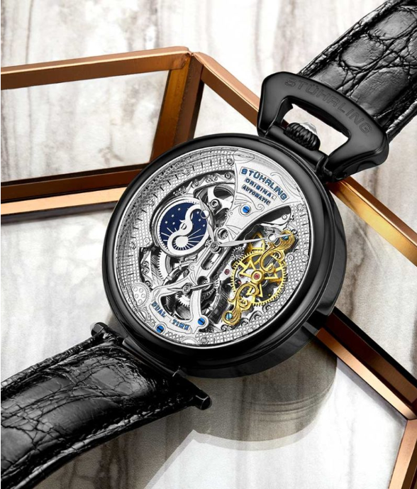 Stuhrling Original 3920.4 นาฬิกาผู้ชาย Emperor’s Grand DT Automatic Skeleton Men's Watch