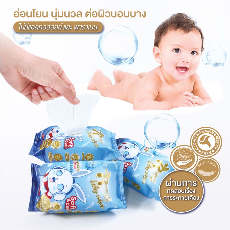 🎉ถูกที่สุด✨ ทิชชู่เปียก 🔥 Rabbitice Baby wipes กระดาษทิชชู่เปียก 8 ซอง 160 แผ่น สุดคุ้ม