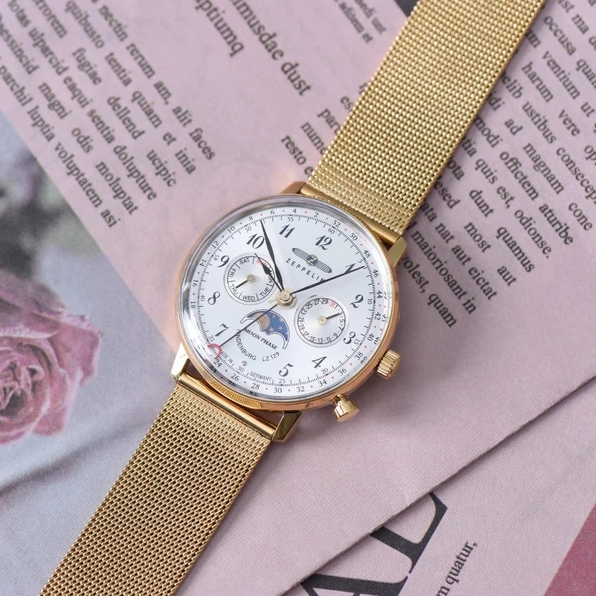 Zeppelin 7039M-1 นาฬิกาผู้หญิง LZ Hindenburg Moonphase Quartz Women's Watch