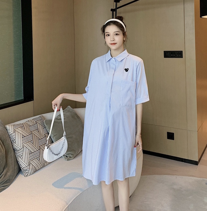 เดรสคลุมท้องแฟชั่น คอปก แขน3ส่วน กระดุมแกะให้นมได้ มีกระเป๋าหน้า เนื้อผ้าใส่สบาย M L XL XXL