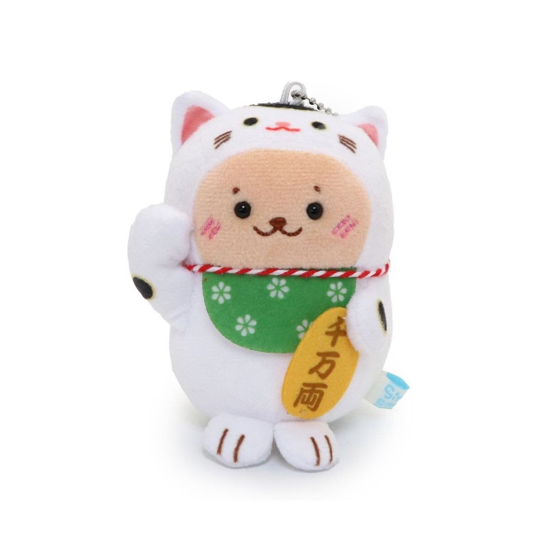 [PRE-ORDER] พวงกุญแจ ตุ๊กตา ชิโรตัน ใส่ชุดแมวกวัก น้องอุ๋งอุ๋ง ตุ๊กตานำโชค Shirotan Lucky Cat Keychain ろたん 縁起物キーホルダー