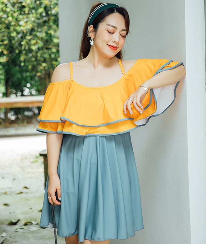 ชุดว่ายน้ำคนอ้วน 5xl ชุดเที่ยวทะเลพร้อมส่ง :ชุดว่ายน้ำไซส์ใหญ่แฟชั่นสีเหลืองเทาแต่งระบาย มีกางเกงขาสั้นใส่ด้านในแบบสวย น่ารักมากๆจ้า:รอบอก40-48นิ้ว เอว36-46นิ้ว สะโพก40-52นิ้ว