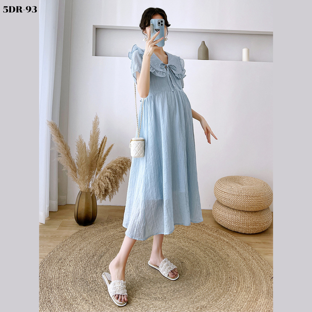 ชุดคลุมท้องแฟชั่นเกาหลี ผ้าย่น เบาสบาย ไม่ร้อน มีซับใน ผูกเชือกที่อก กระดุมแกะเปิดให้นมได้ ชุดสวยน่ารัก ใส่ได้หลากหลายโอกาส M L XL XXL