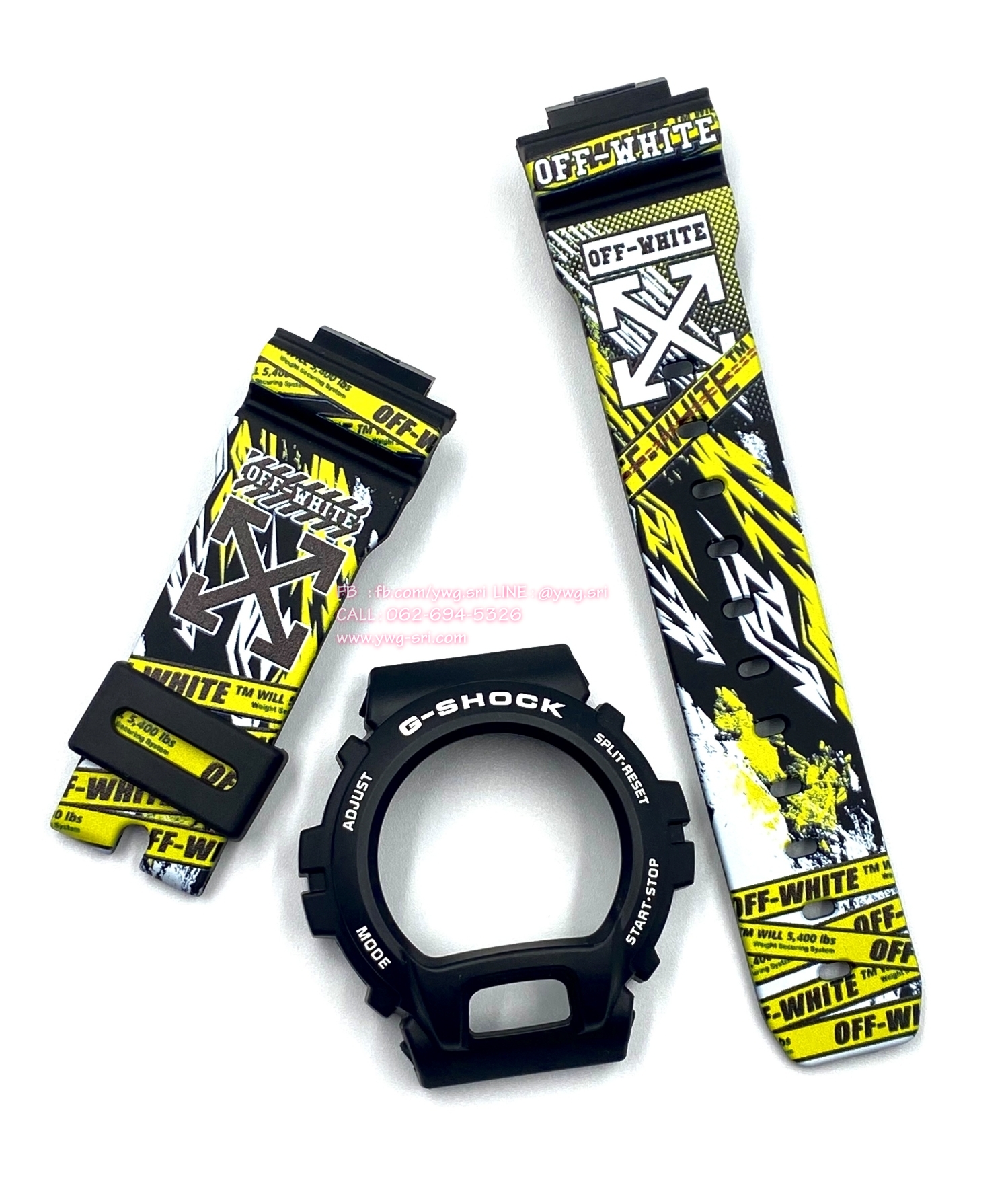 กรอบสาย G-SHOCK แท้✅ สีดำด้านฟอนต์ขาว สกรีนลาย Off-White ใส่ได้กับรุ่น DW-6900