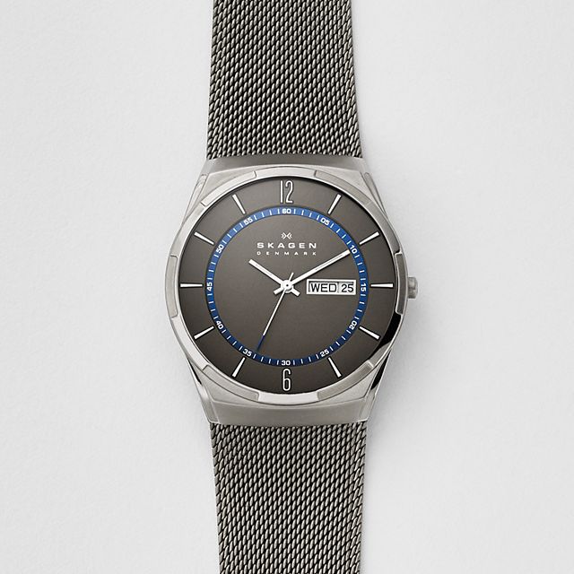 Skagen SKW6078 นาฬิกาผู้ชาย Skagen รุ่น SKW6078, Melbye Titanium and Gray Steel-Mesh Day-Date Men's Watch