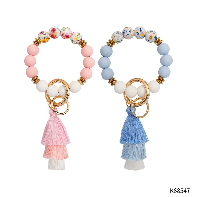 รุ่น K68547 สร้อยข้อมือลูกปัดซิลิโคน พวงกุญแจลูกปัดซิลิโคนคล้องมือ
