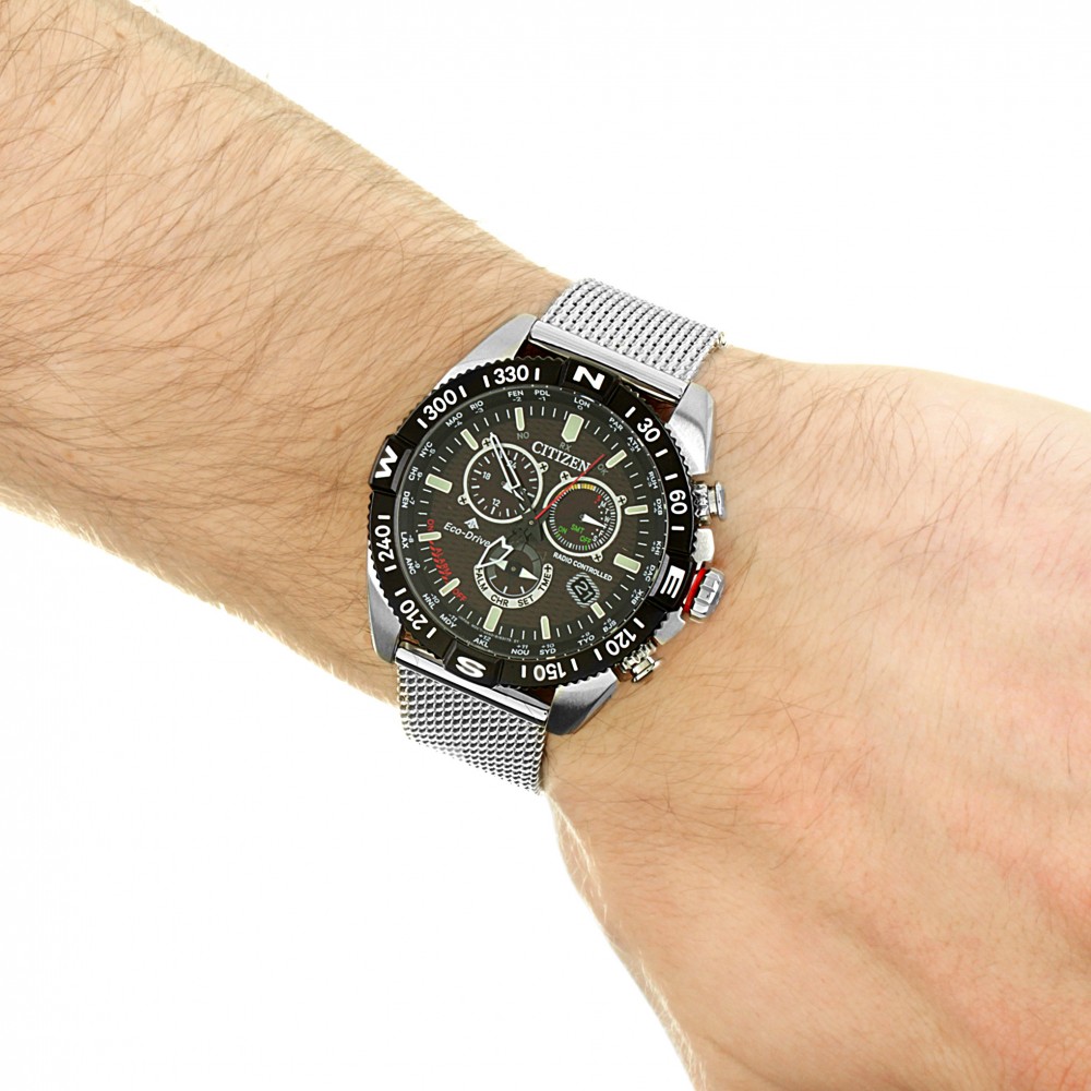 Citizen CB5840-59E นาฬิกาผู้ชาย Eco-Drive Promaster Navihawk A-T Radio Controlled Chronograph Perpetual Calender World Time Men's Watch