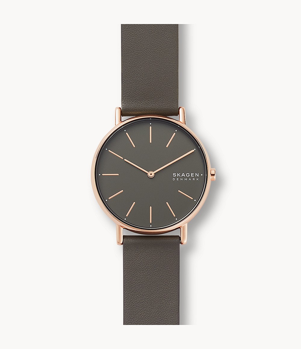 Skagen SKW2794 นาฬิกาผู้หญิง Signatur Grey Dial Charcoal Leather Strap Quartz Women's Watch