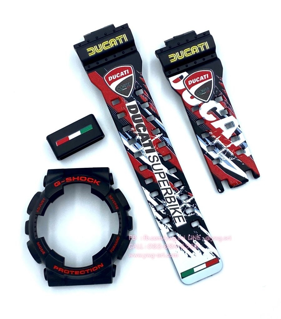 กรอบสาย G-SHOCK แท้✅ สีดำด้านฟอนต์แดง สกรีนลาย DUCATI ใส่ได้กับรุ่น GA-100 ,GA-110 ,GA-120 ,GA-140 ,GAX-100 ,GD-100 ,GD-120