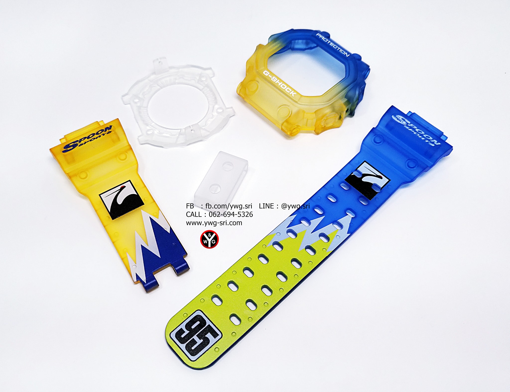 กรอบสาย G-SHOCK แบบใส สีฟ้าเหลือง สกรีนลาย Spoon 95 ใส่ได้รับรุ่น GX-56