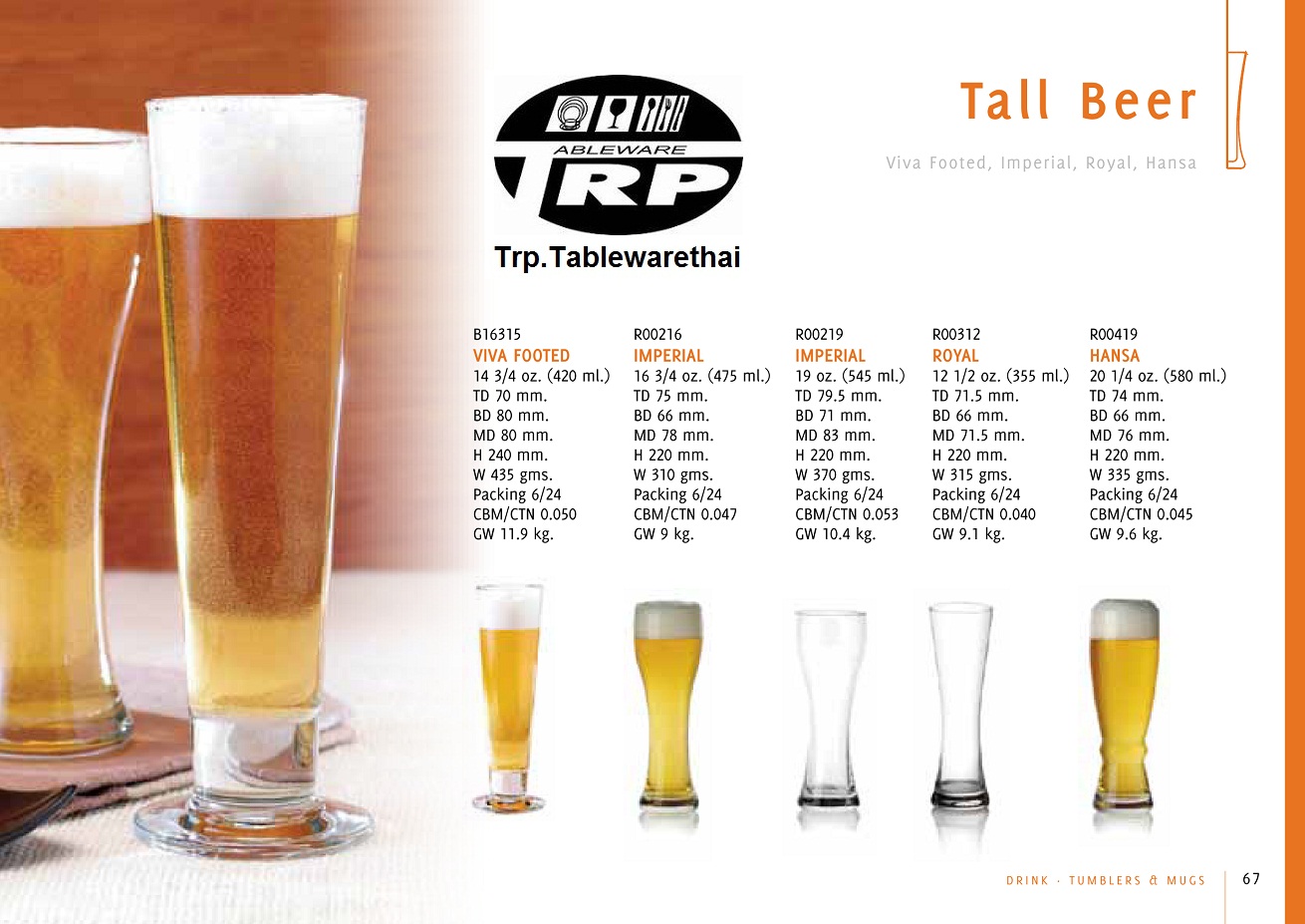 แก้วเบียร์วีว่าฟู้ดเทด,Viva Footed Beer Glass,รุ่น B16315,ความจุ 14 3/4 oz.420 ml,กว้าง 80 mm.สูง 240 mm,แพ็ค 6/24 ใบ/ลัง