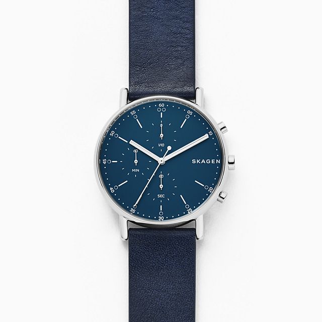 Skagen SKW6463 นาฬิกาผู้ชาย Signatur Navy Blue Leather Chronograph Men's Watch