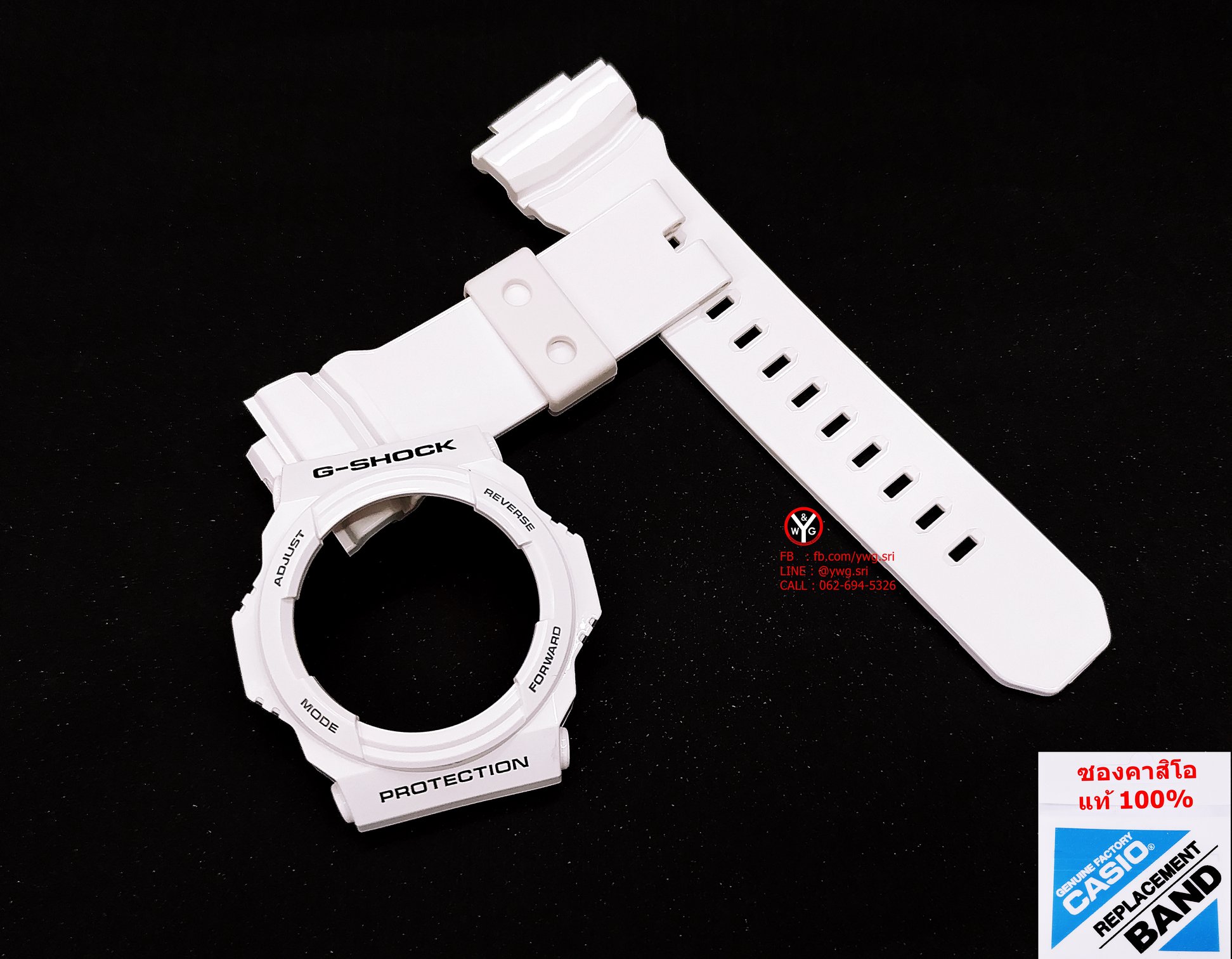 กรอบสาย G-SHOCK แท้ สีขาวเงาฟร้อนดำ(สาย1รู) ใส่ได้รับรุ่น GA-150 ,GA-300 ,GA-310