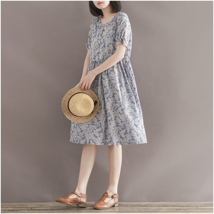 ชุดคลุมท้อง ลายวิเทจ ผ้าชีฟอง น่ารัก ใส่บาย มีซับใน M,L,XL,XXL