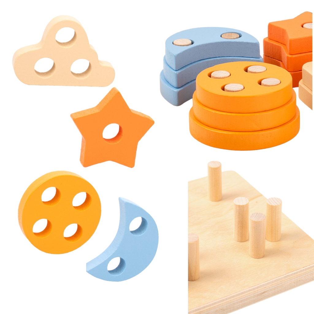ของเล่นไม้สวมหลัก ทรงเรขาคณิต เสริมพัฒนาการเด็ก