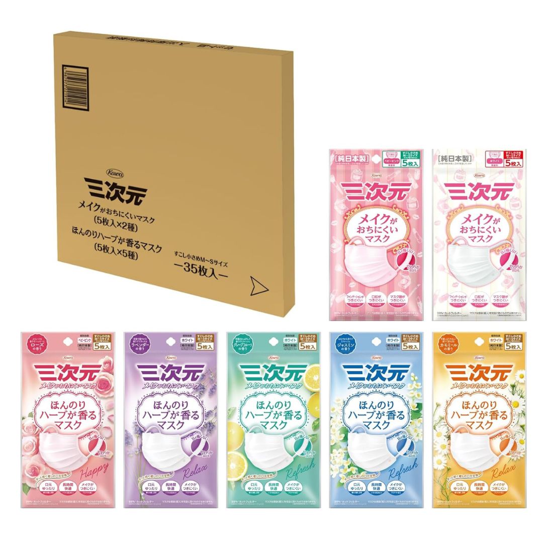 [พร้อมส่ง] เซ็ท 7 ซอง (ซองละ 5 ชิ้น) Kowa Mask หน้ากากอนามัยญี่ปุ่น มีกลิ่นหอม แมสกันเมคอัพเลอะ Made in Japanกันฝุ่น PM 2.5 กันไวรัส 99% นำเข้าจากญี่ปุ่น 三次元マスク