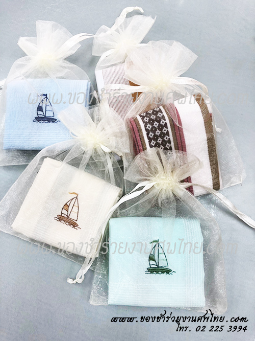 ของชำร่วยงานศพ ผ้าเช็ดหน้าพิมพ์ลาย สีสุภาพ เหมาะสำหรับแจกงานศพ