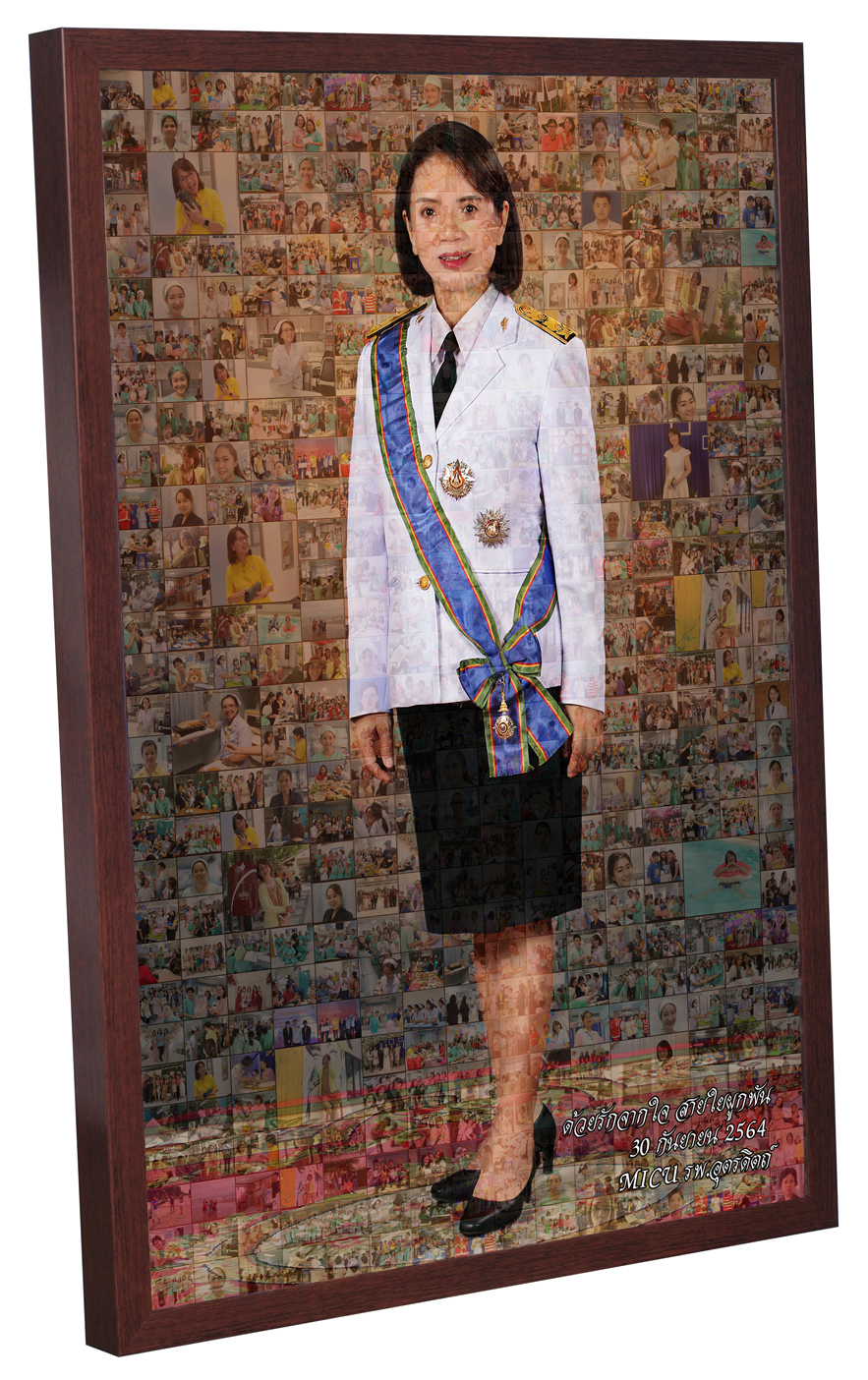 ของขวัญวันเกษียณ Mosaic Photo ขนาด 20x30 นิ้ว + กรอบไม้เส้นP32โอ๊ค E เคลือบร้อน