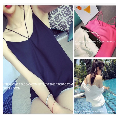 เสื้อผ้าแฟชั่นผู้หญิง ((พร้อมส่ง)) : เสื้อแฟชั่นสีขาว สายเดี่ยว ใส่สบาย น่ารัก น่ารักจ้า