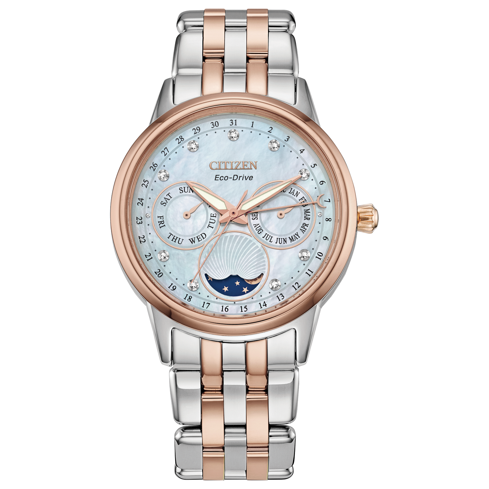 Citizen FD0006-56D นาฬิกาผู้หญิง Eco-Drive Calendrier Moon Phase Women's Watch
