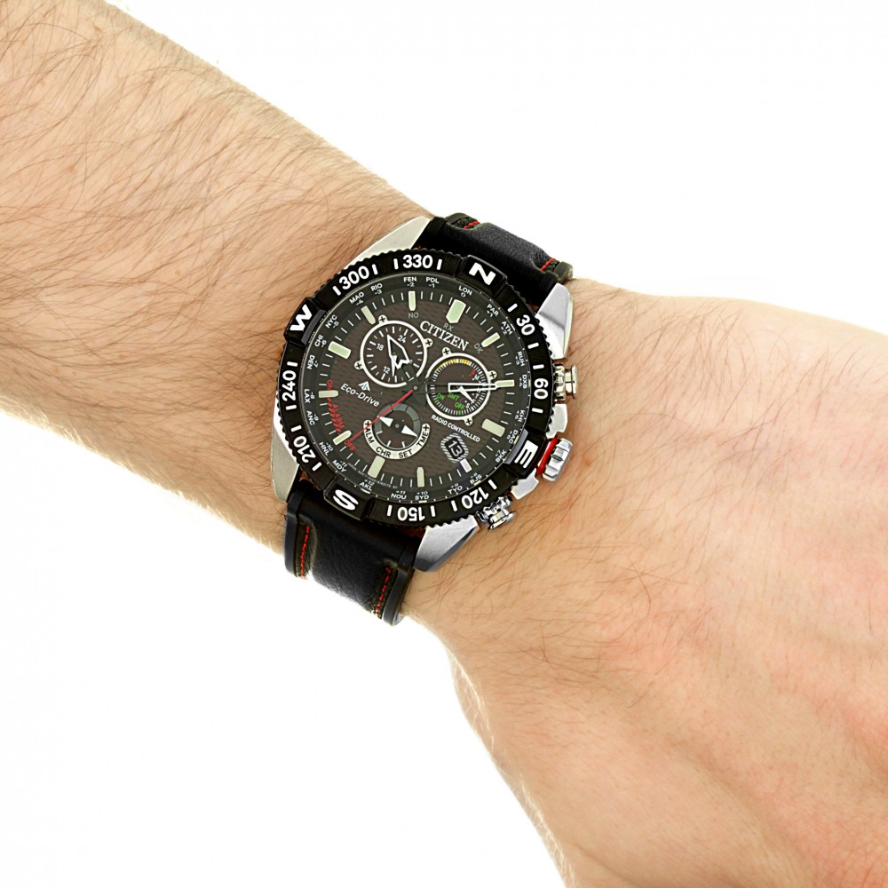 Citizen CB5841-05E นาฬิกาผู้ชาย Eco-Drive Promaster Navihawk A-T Radio Controlled Chronograph Perpetual Calender World Time Men's Watch