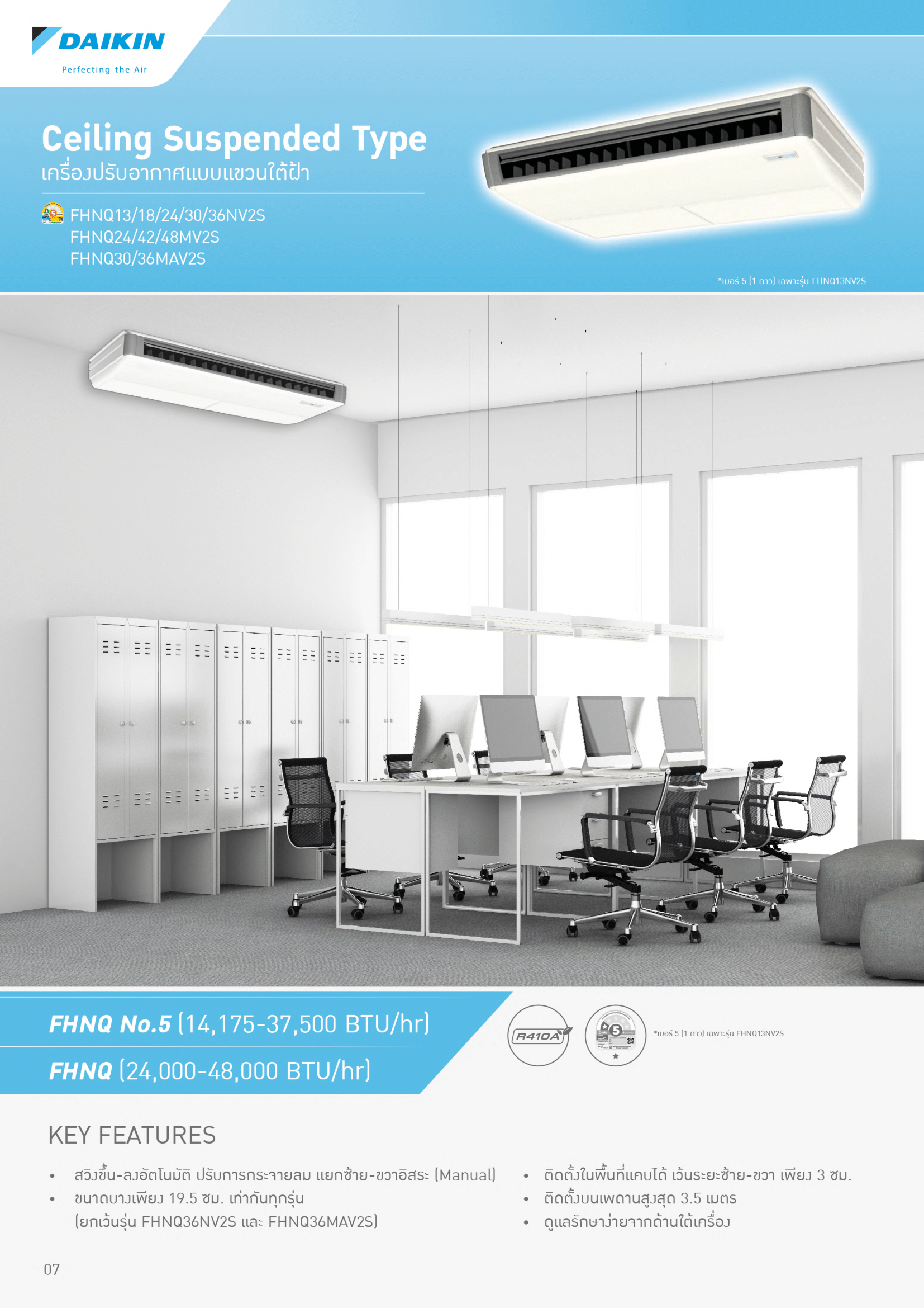 แอร์ DAIKIN แบบแขวนใต้ฝ้า ขนาด 24,200 BTU รุ่น FHNQ24NV2S/RNQ24NV2S (FIXED SPEED)(FHNQ SERIES)