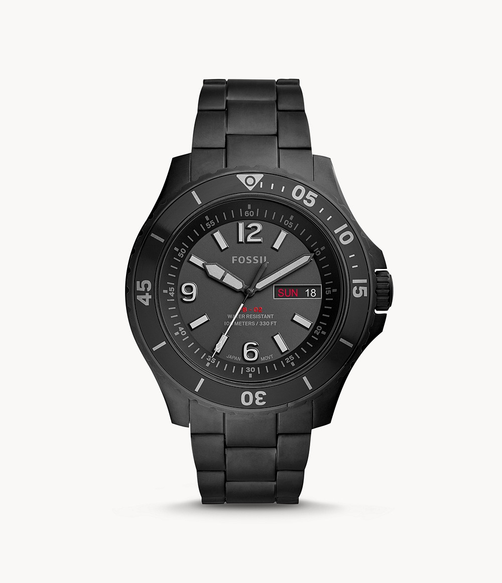 Fossil FS5688 นาฬิกาผู้ชาย FB-02 Three-Hand Date Black Stainless Steel Quartz Men's Watch