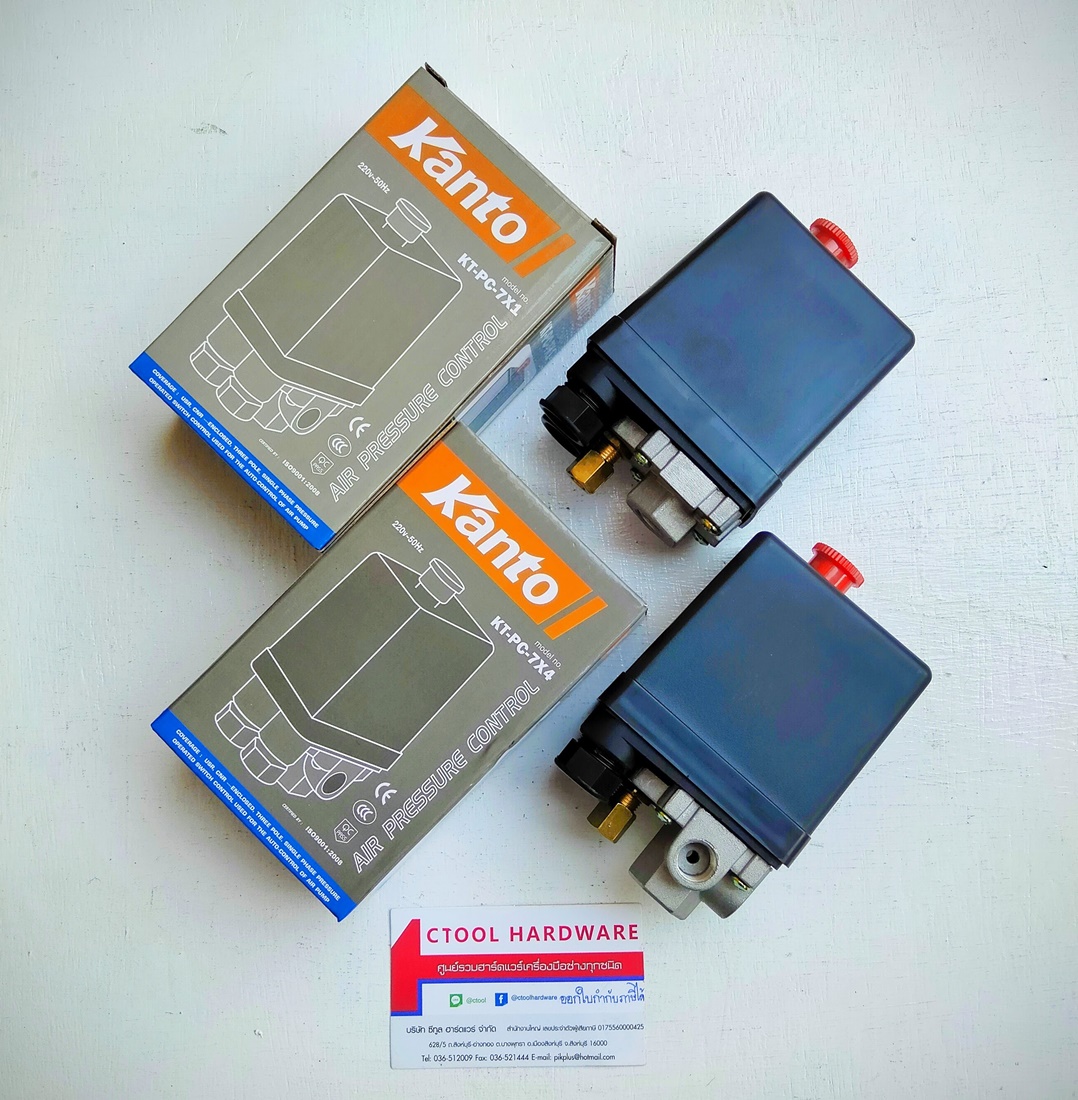 (สินค้าหมด)ออโต้สวิตซ์ควบคุมแรงดันลม เพรสเชอร์สวิทซ์ KANTO (ของแท้100%)แบบ1ทาง และแบบ4ทาง, เกลียวใน 1/4 inch (2หุน) รุ่น KT-PC-7X1, 7X4 Pressure Switch By Ctoolhardware ซีทูล