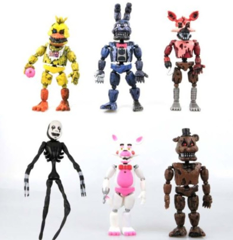 ฟิคเกอร์ FNAF ชุด 6 ตัว ขนาด 5.5 นิ้ว กดมีไฟหน้าอก (รุ่นใหม่)
