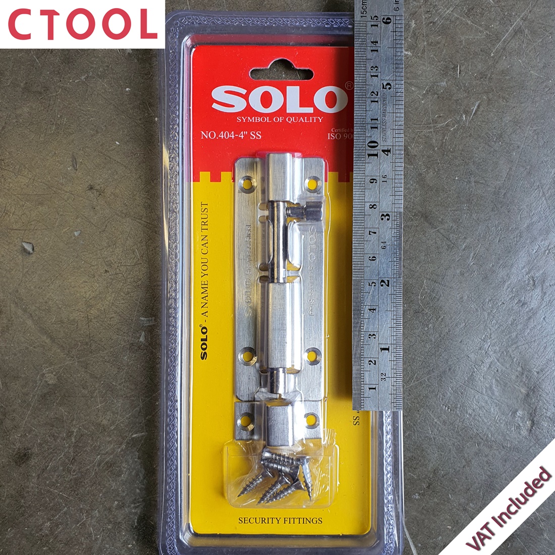 กลอนประตู กลอนหน้าต่าง สแตนเลส4นิ้ว 404-4" Solo แผงเหลืองแดง ของแท้100% - Authentic Stainless Door Latch - ซีทูล Ctoolhardware