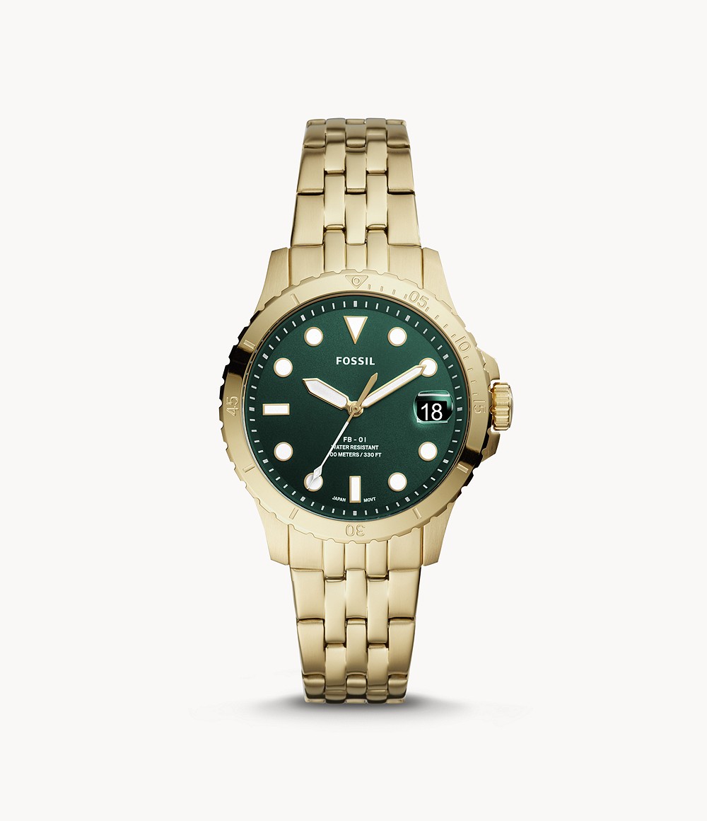 Fossil ES4746 นาฬิกาผู้หญิง FB-01 Three-Hand Date Gold-Tone Stainless Steel Quartz Women's Watch