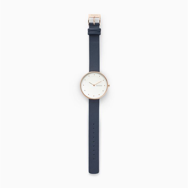 Skagen SKW2810 นาฬิกาผู้หญิง Gitte Blue Leather Quartz Women's Watch