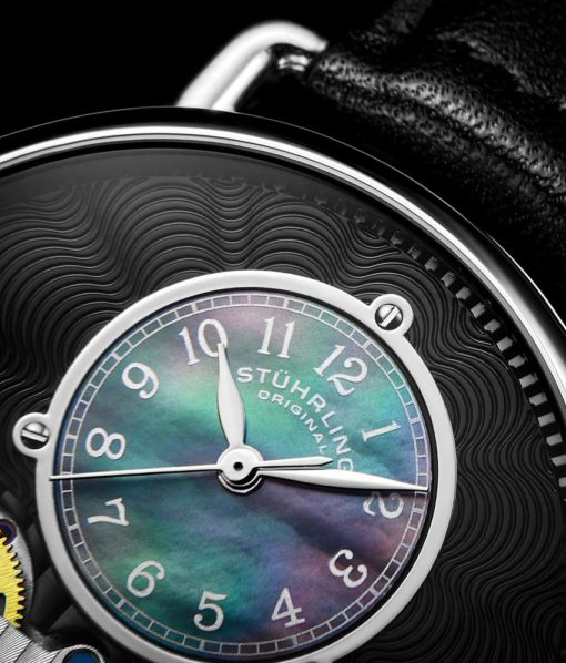 Stuhrling Original 693.02 นาฬิกาผู้ชาย Stuhrling Original รุ่น 693.02, Legacy Skeleton Mother of Pearl Genuine Leather Strap Men's Watch