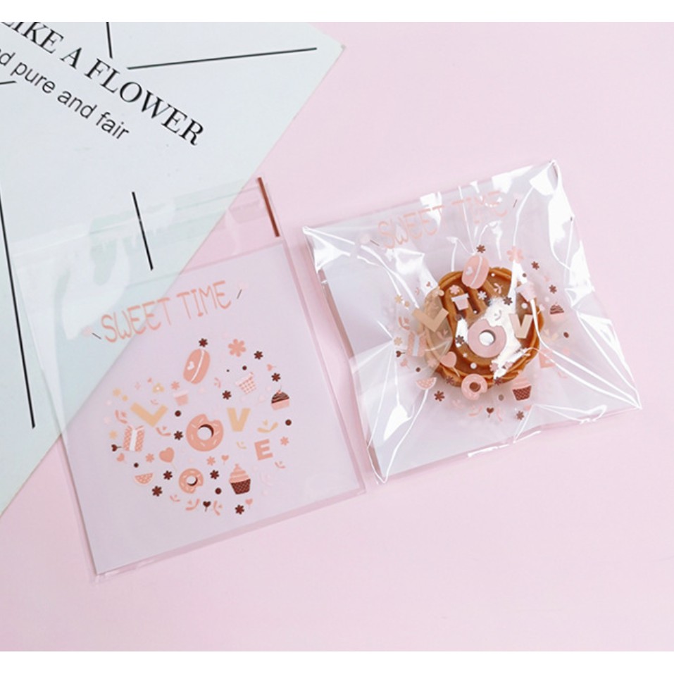 ถุงคุ๊กกี้ ฝากาว ขนาด 10x10 ซม. (95-100 ใบ) ลายพิเศษ