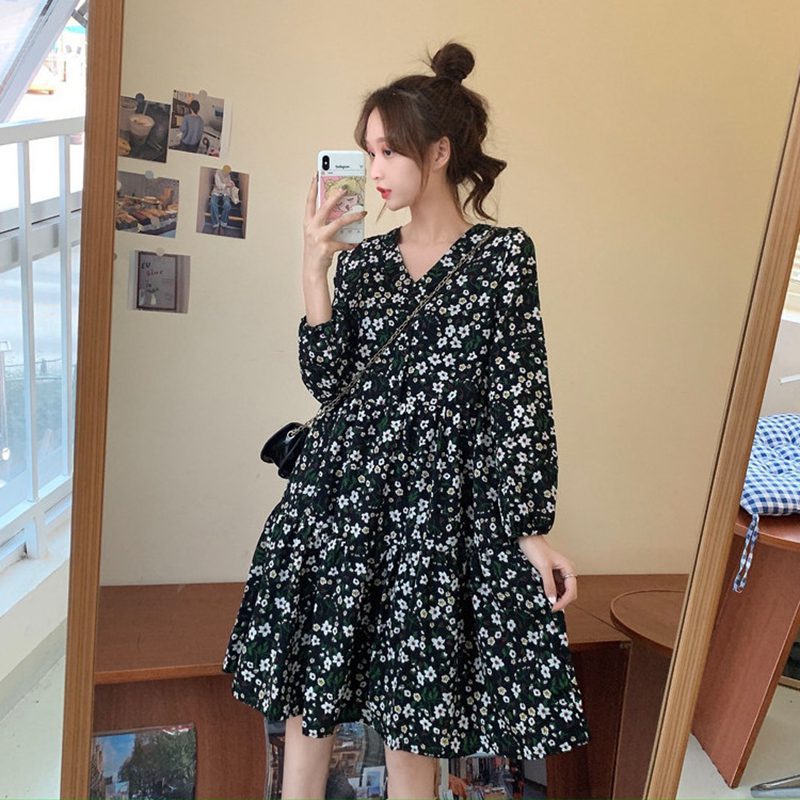 ชุดคลุมท้องแฟชั่นแขนยาว ผ้าพริ้วสวยทิ้งตัวดี ลายน่ารัก ใส่ถึงคลอดได้เลยค่ะ M L XL XXL