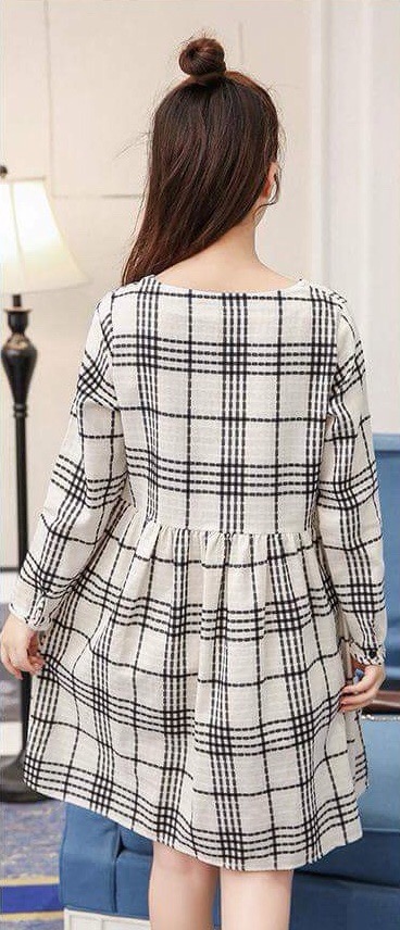 เดรสคลุมท้องเปิดให้นมแบบซิป แขนยาว ทรงน่ารัก สีเบจ M,L,XL,XXL