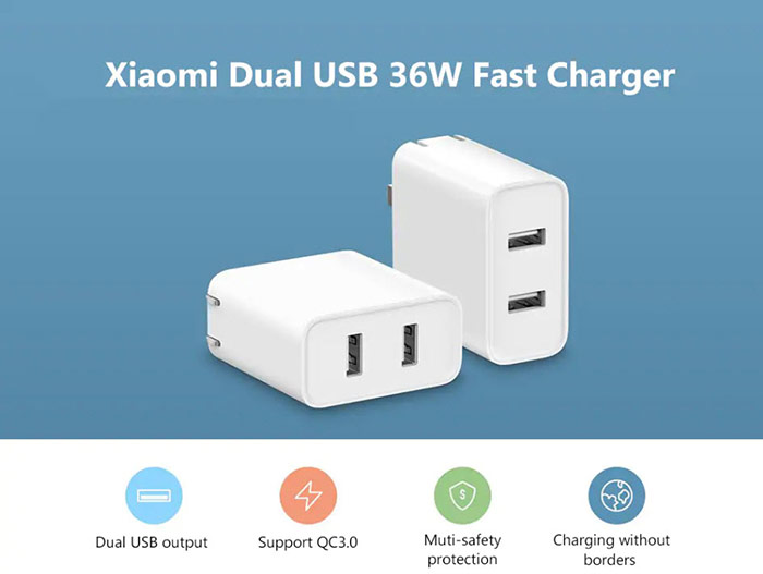 Xiaomi Dual USB Charger (36W Fast Charge Version) - หัวชาร์จ USB 2 พอร์ตรุ่นชาร์จเร็ว (36W)