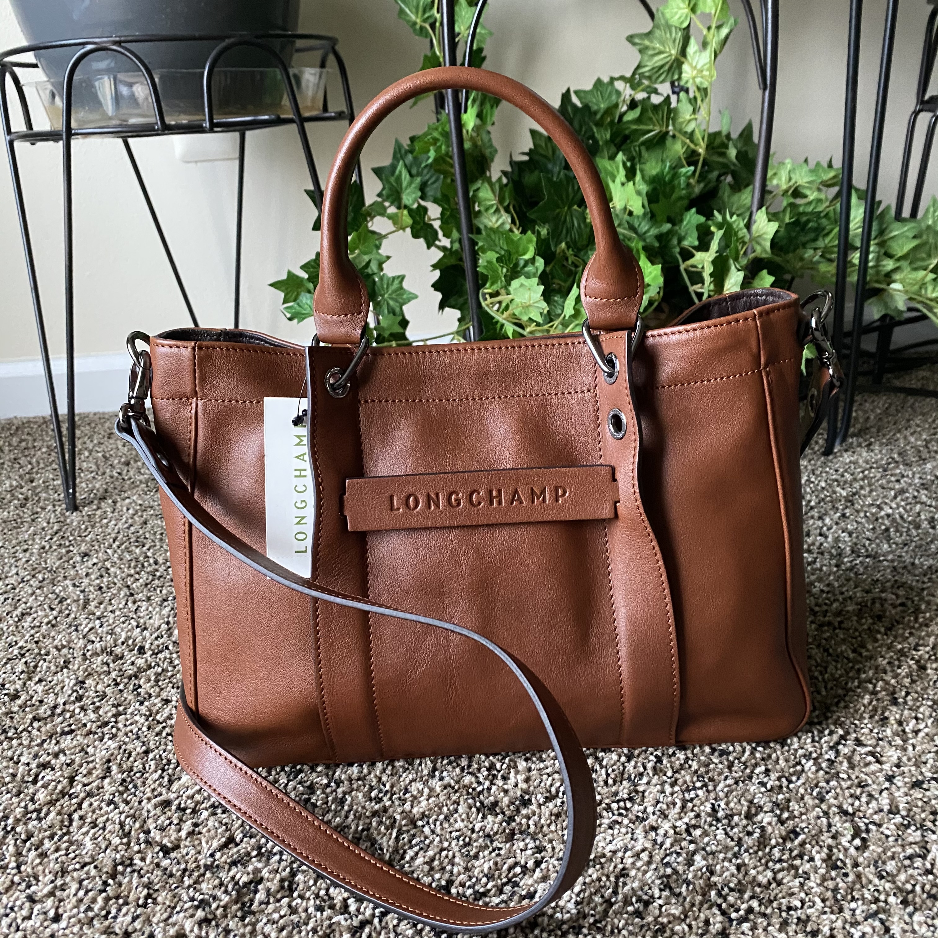 กระเป๋า Longchamp lchmp3d small tote L1115770504 หนัง สีน้ำตาล