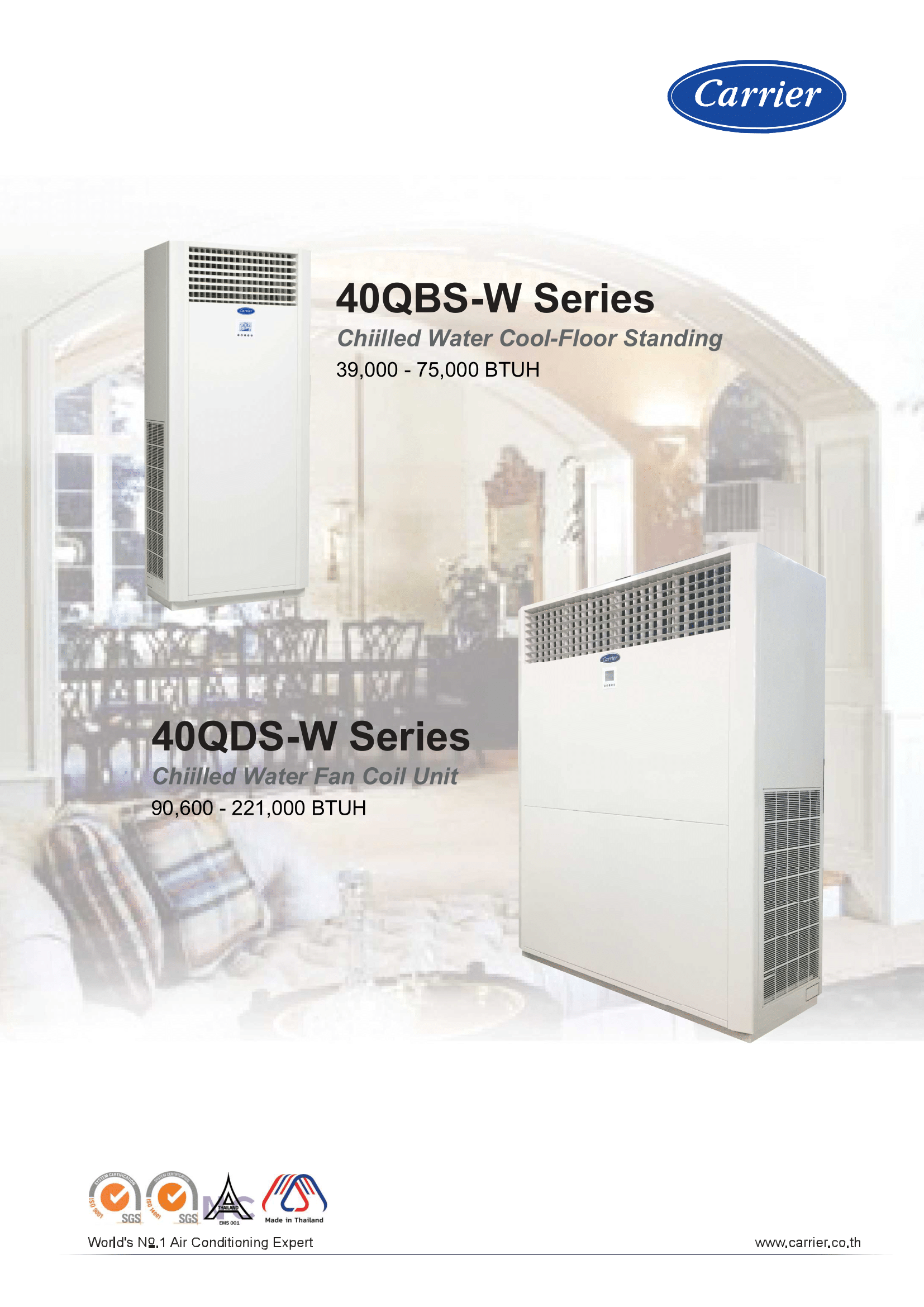 เครื่องปรับอากาศ CARRIER VRF แบบตู้ตั้งพื้น CHILLED WATER, FLOOR STANDING รุ่น 40QBS060W-10